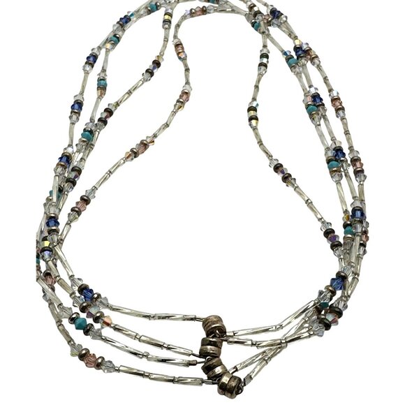 Magnetic Multicolor Aurora Borealis Crystal Necklace Multi-Strand Glass Beads - Picture 6 of 8